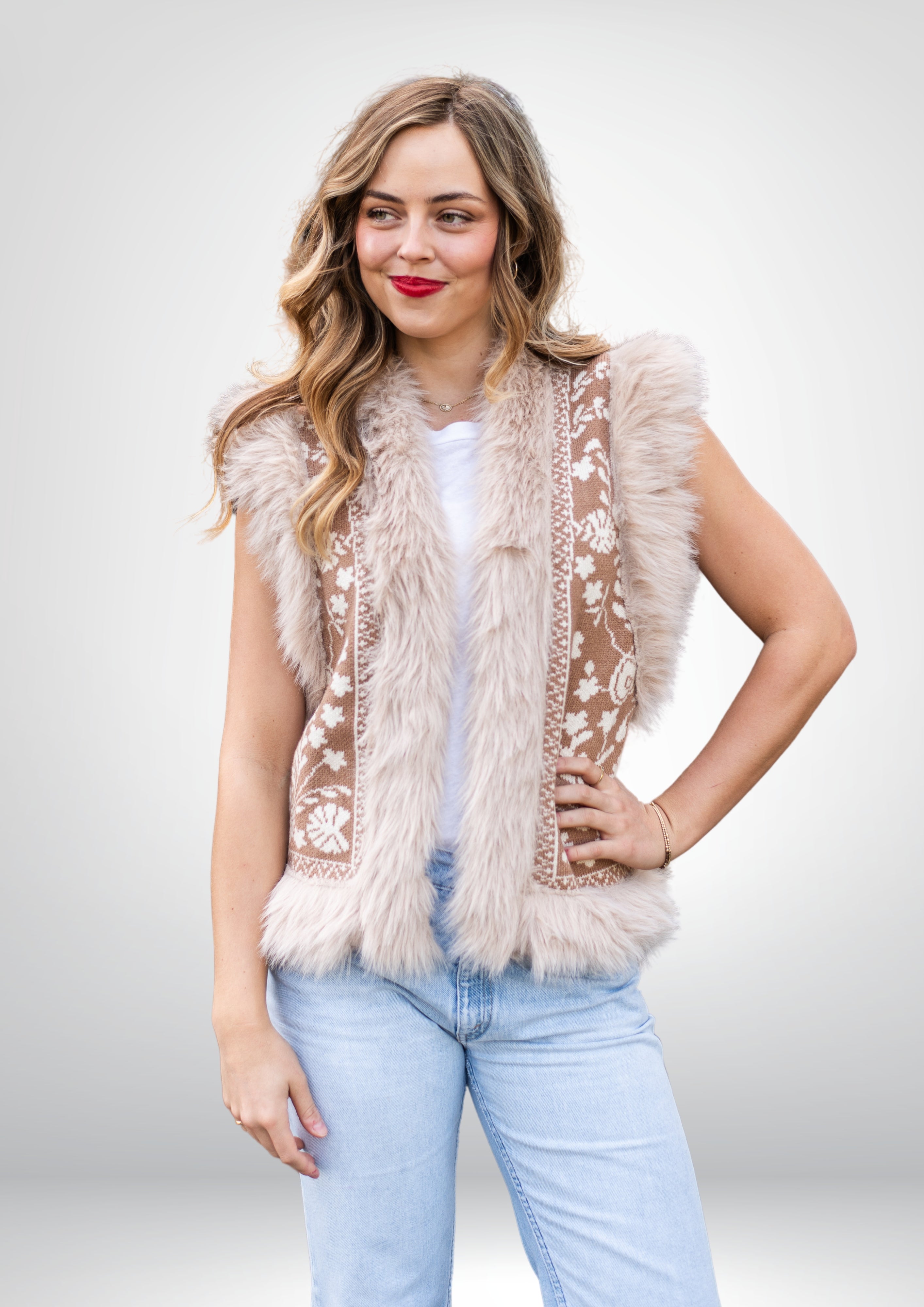 Fern Fur Trim Vest | Beige