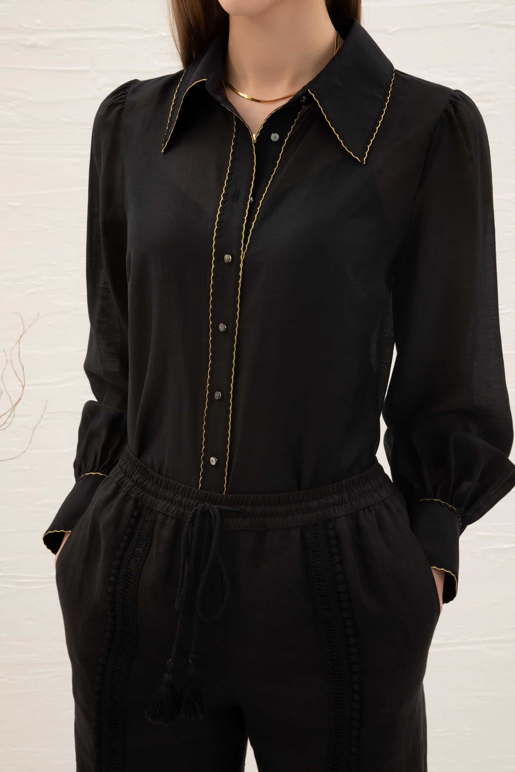 GDS Missika Tencel Blouse | Black BLOUSES autumn-winter BLACK BLOUSES BRUNCH CASUAL Catch GDS L M S SALE WORK XL XS
