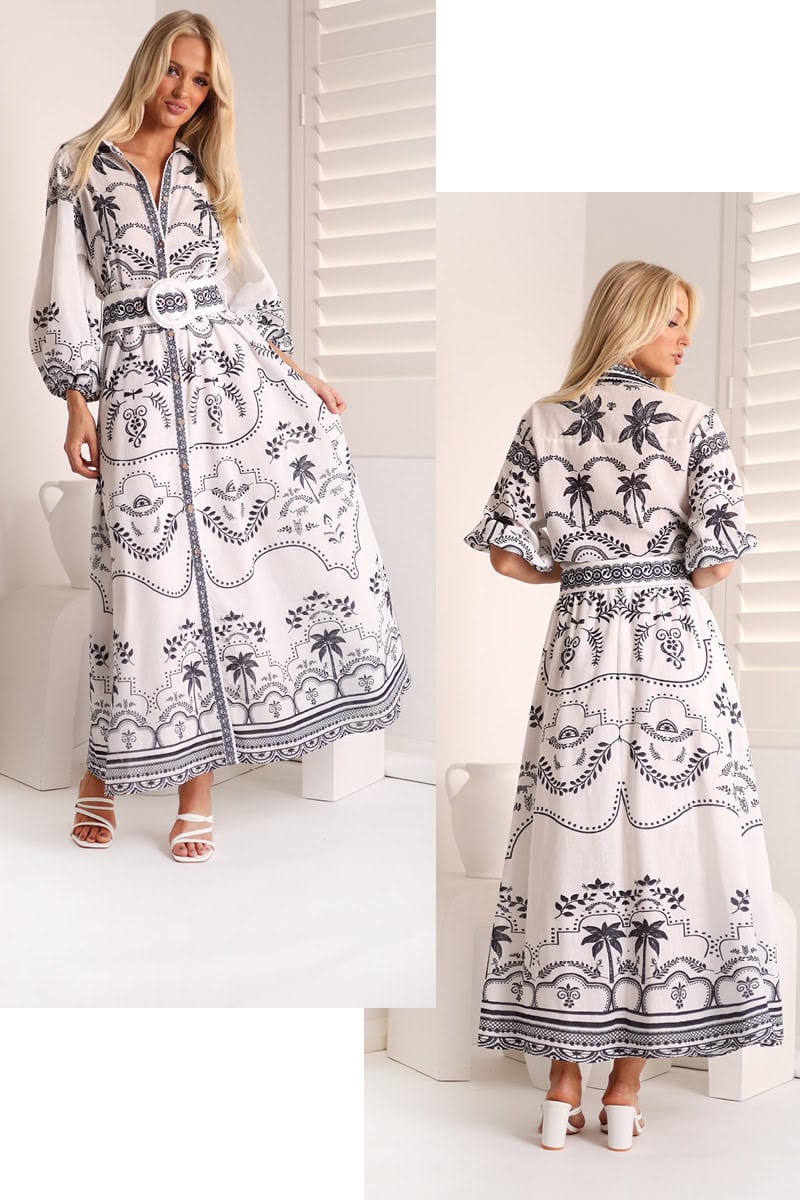 Sofia Long Dress | Blk- Wht