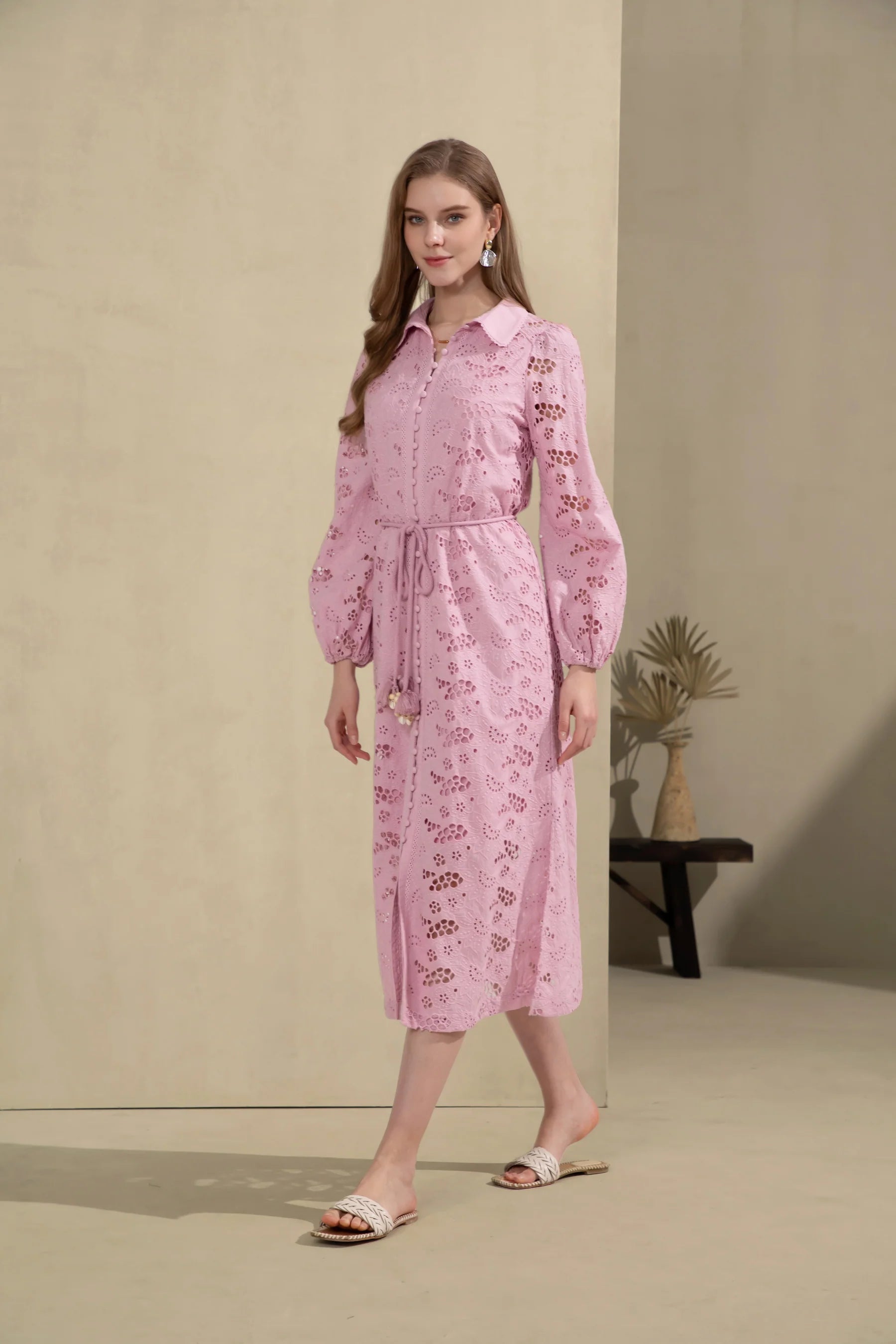 GDS Rosie Embroidered Long Dress | Chalk Pink