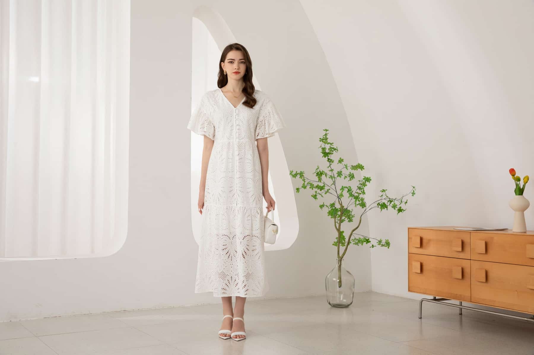 GDS Margot Embroidered Long Dress | White DRESSES 10 12 14 16 8 GDS L M S WHITE XL XS