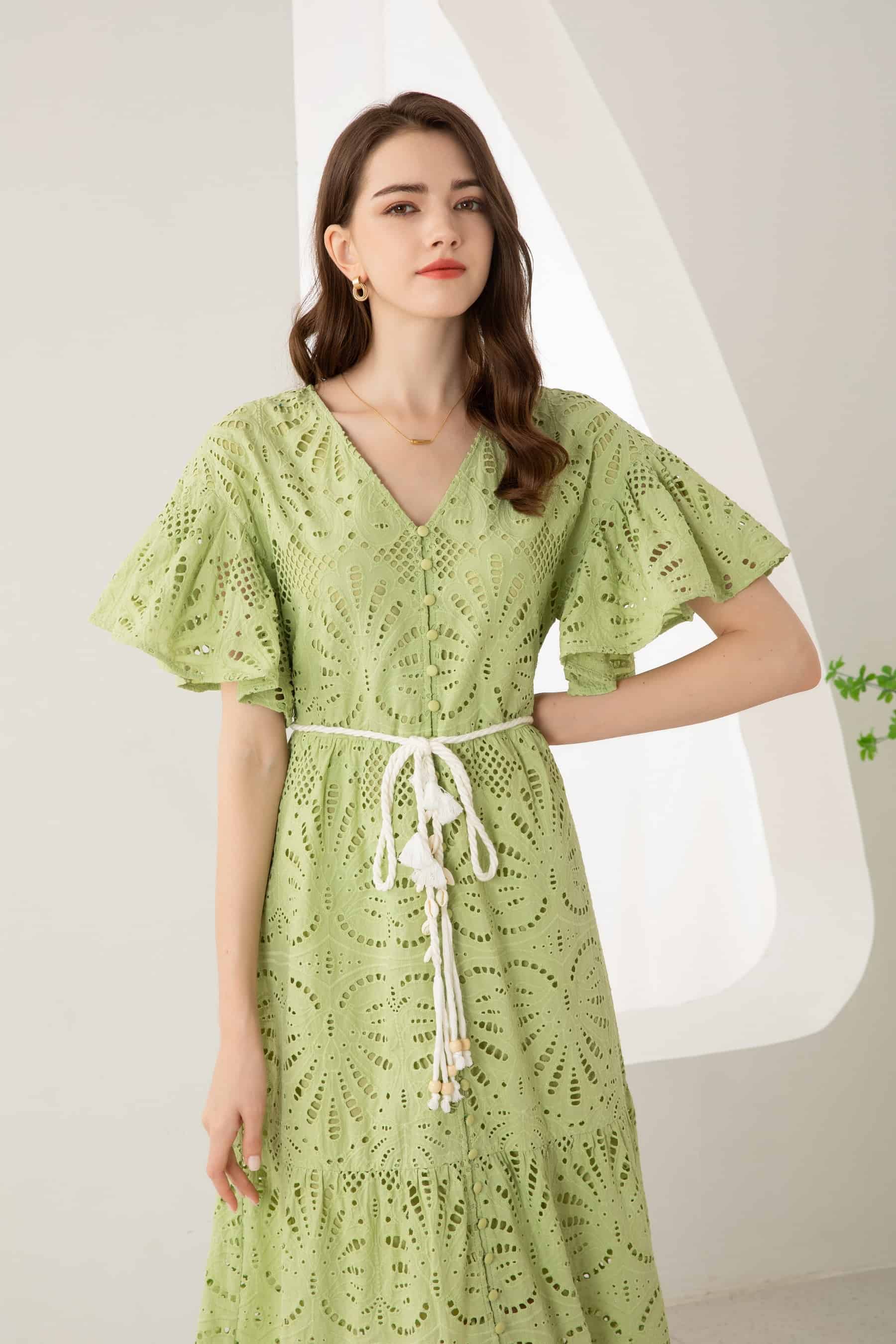 GDS Margot Embroidered Long Dress | Tarragon DRESSES 10 12 14 16 8 GDS GREEN L M S XL XS