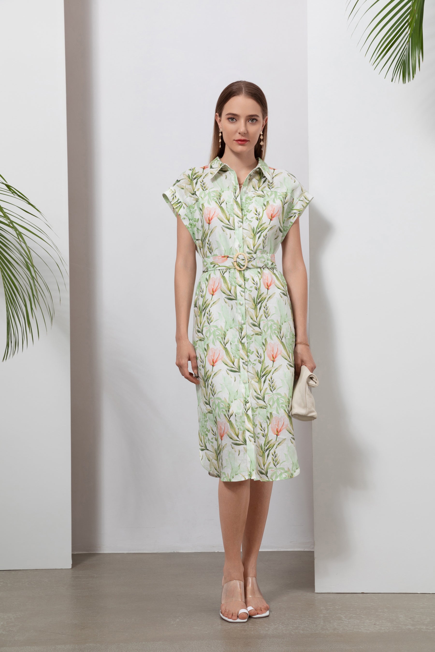 GDS Desiree Floral Linen Long Dress | Green DRESSES Catch GDS GREEN L M S SALE XL XS