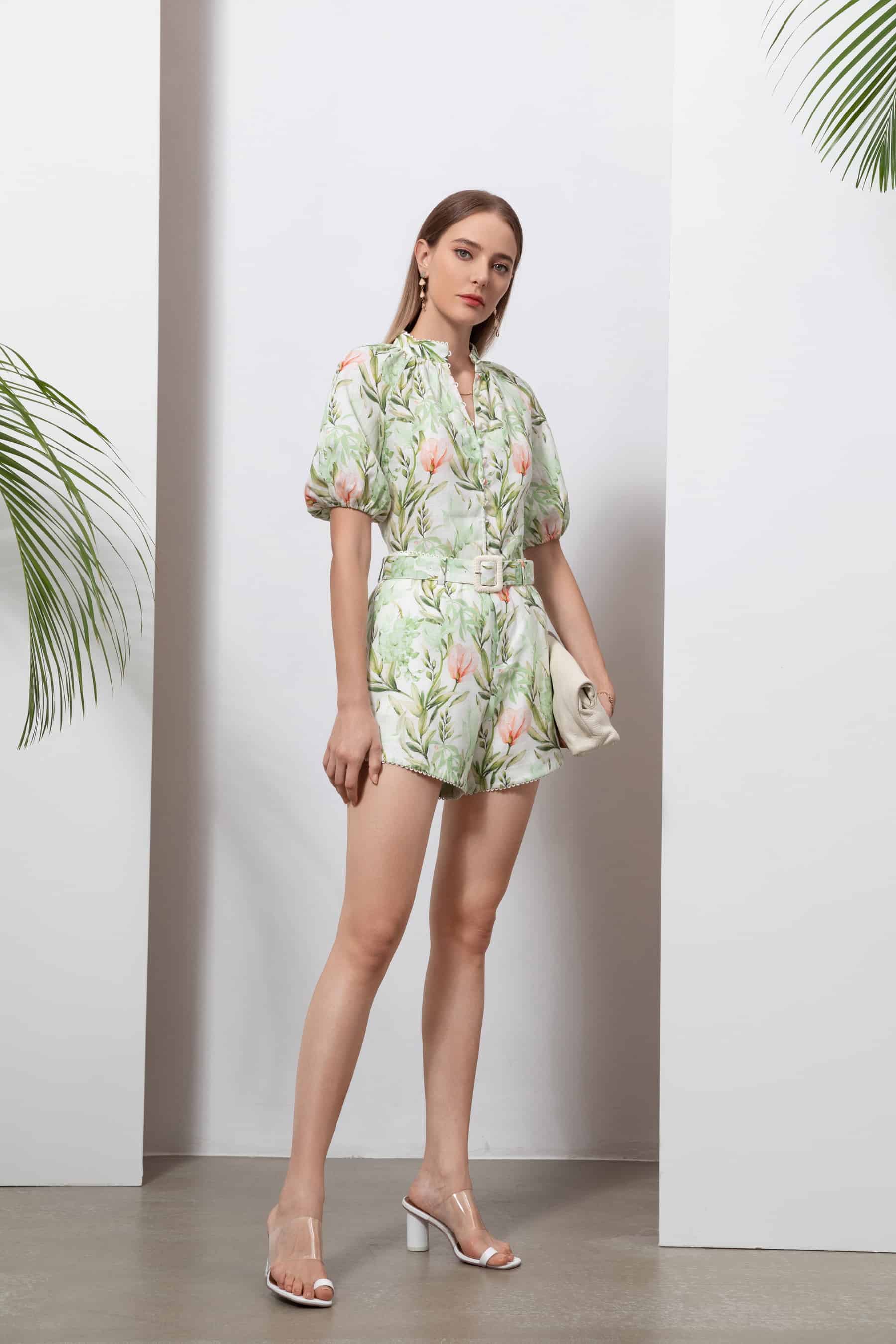 GDS Desiree Floral Linen Blouse | Green BLOUSES BLOUSES BRUNCH Catch GDS HOLIDAY L M S SPRING-SUMMER WORK XL XS YELLOW