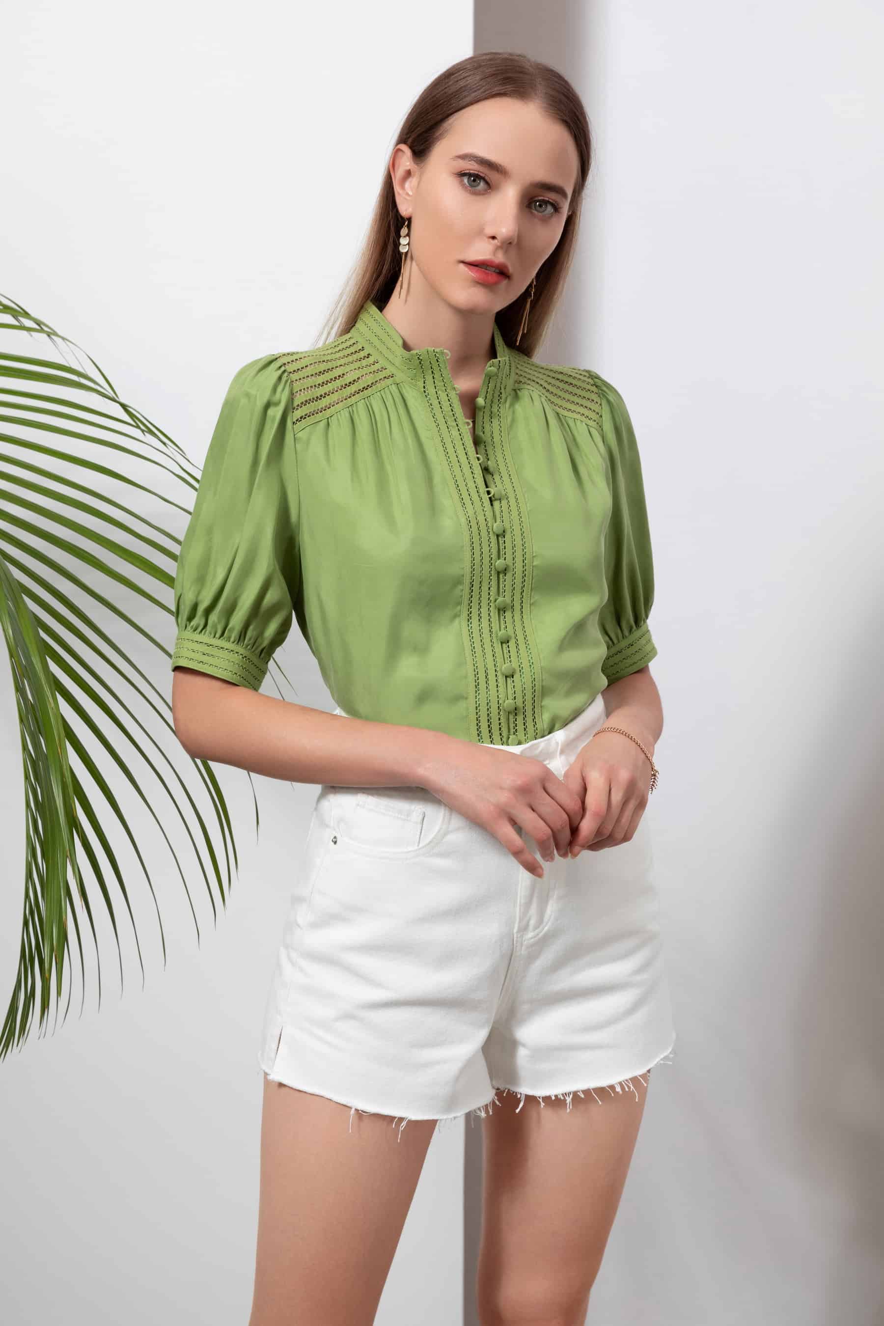 GDS Lucile Button Blouse | Tarragon BLOUSES BLOUSES BRUNCH Catch GDS GREEN HOLIDAY L M S SALE SPRING-SUMMER WORK XL XS