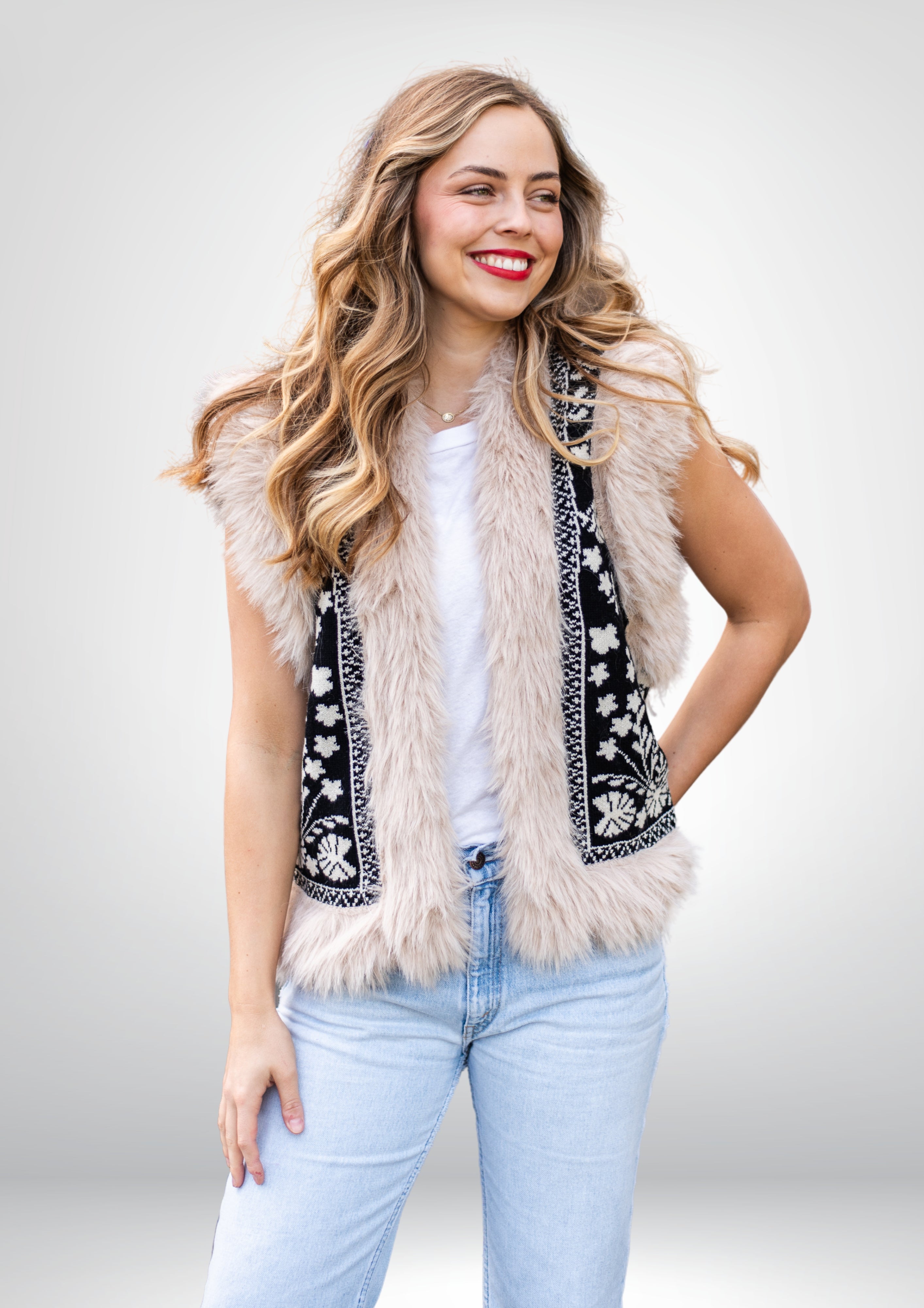 Fern Fur Trim Vest | Black