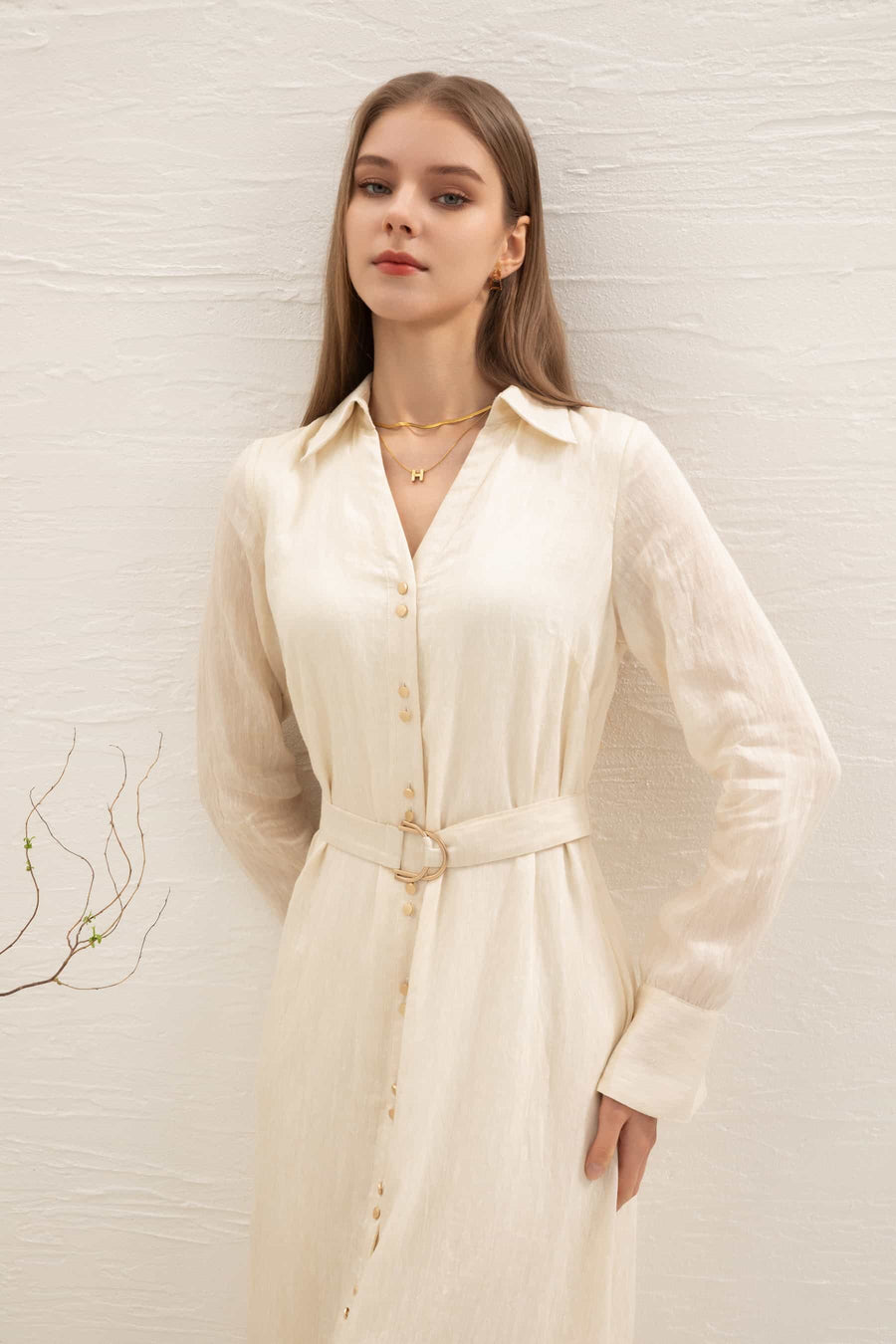 Cream hotsell belted dress