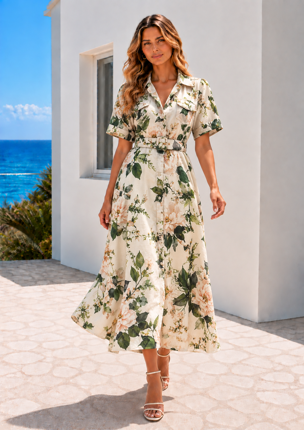 Emma  Dress  | Biege - Green