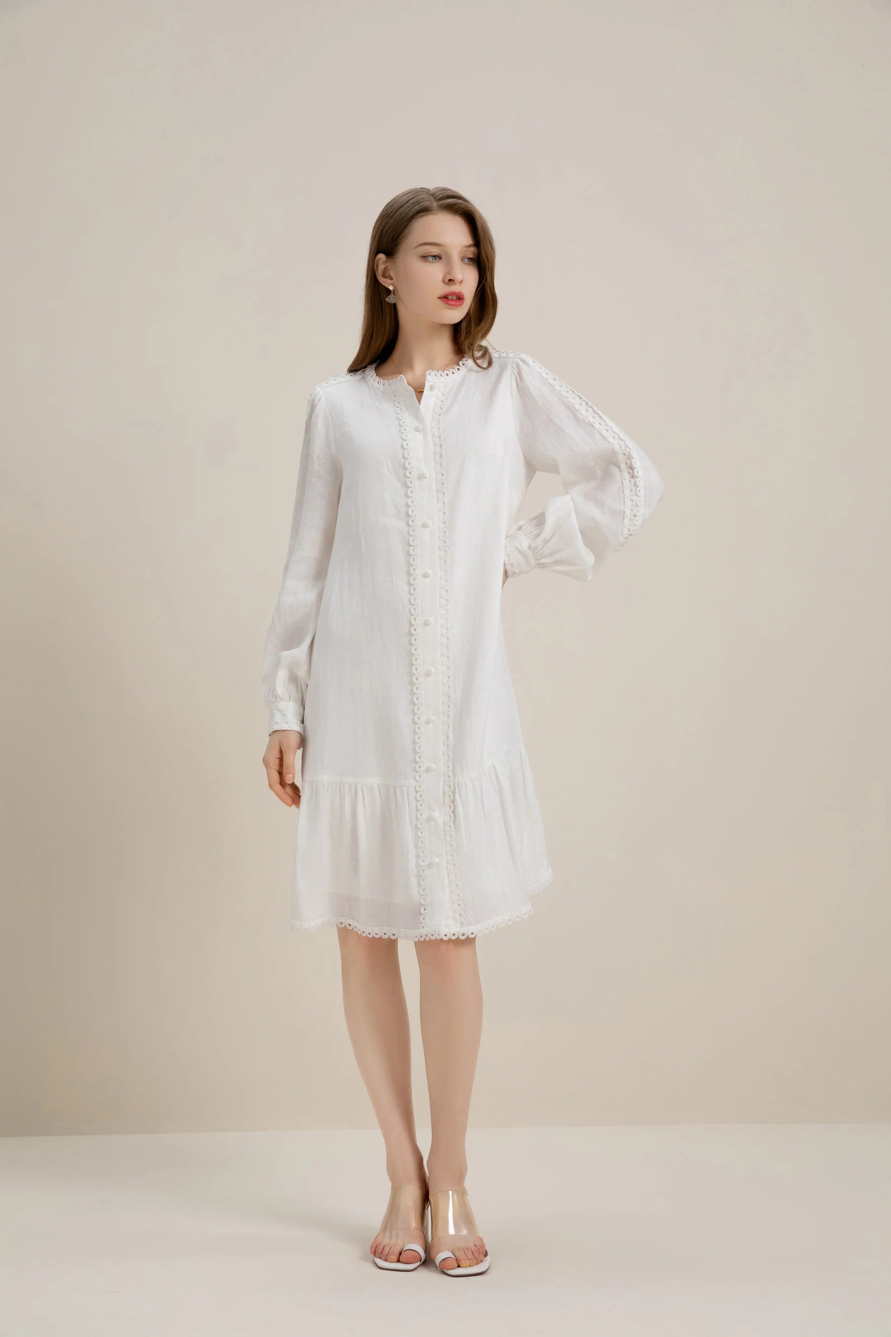 GDS Angelica Linen Short Dress |  White