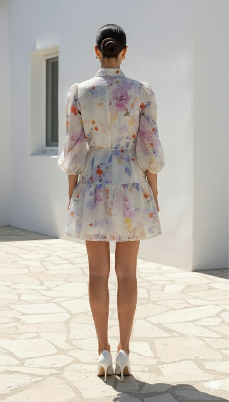 Aria Short  Dress | White  Floral