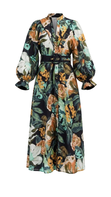 Harriet LS. Long Dress  | Black-Floral