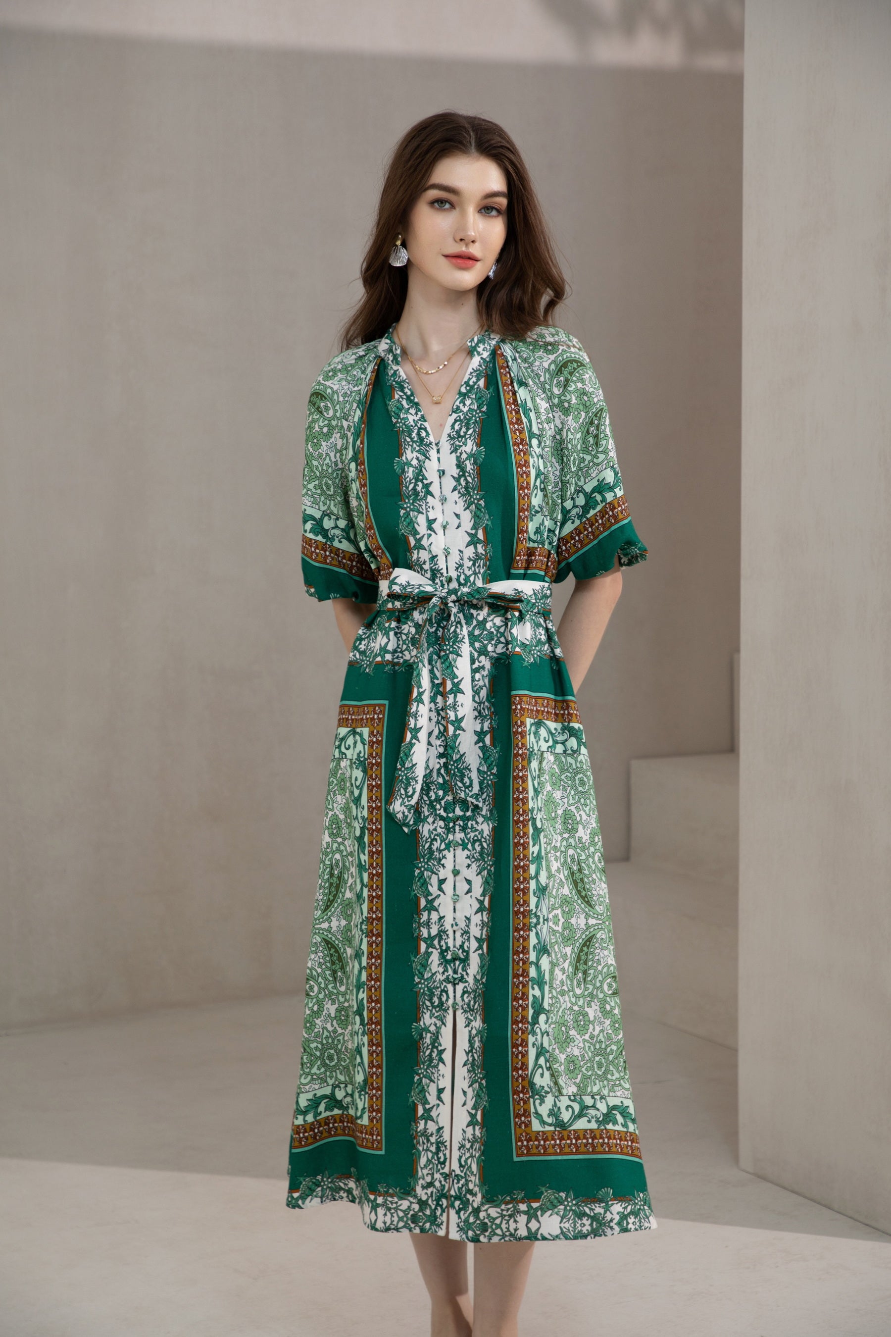 GDS Oceane Linen Long Dress | Green