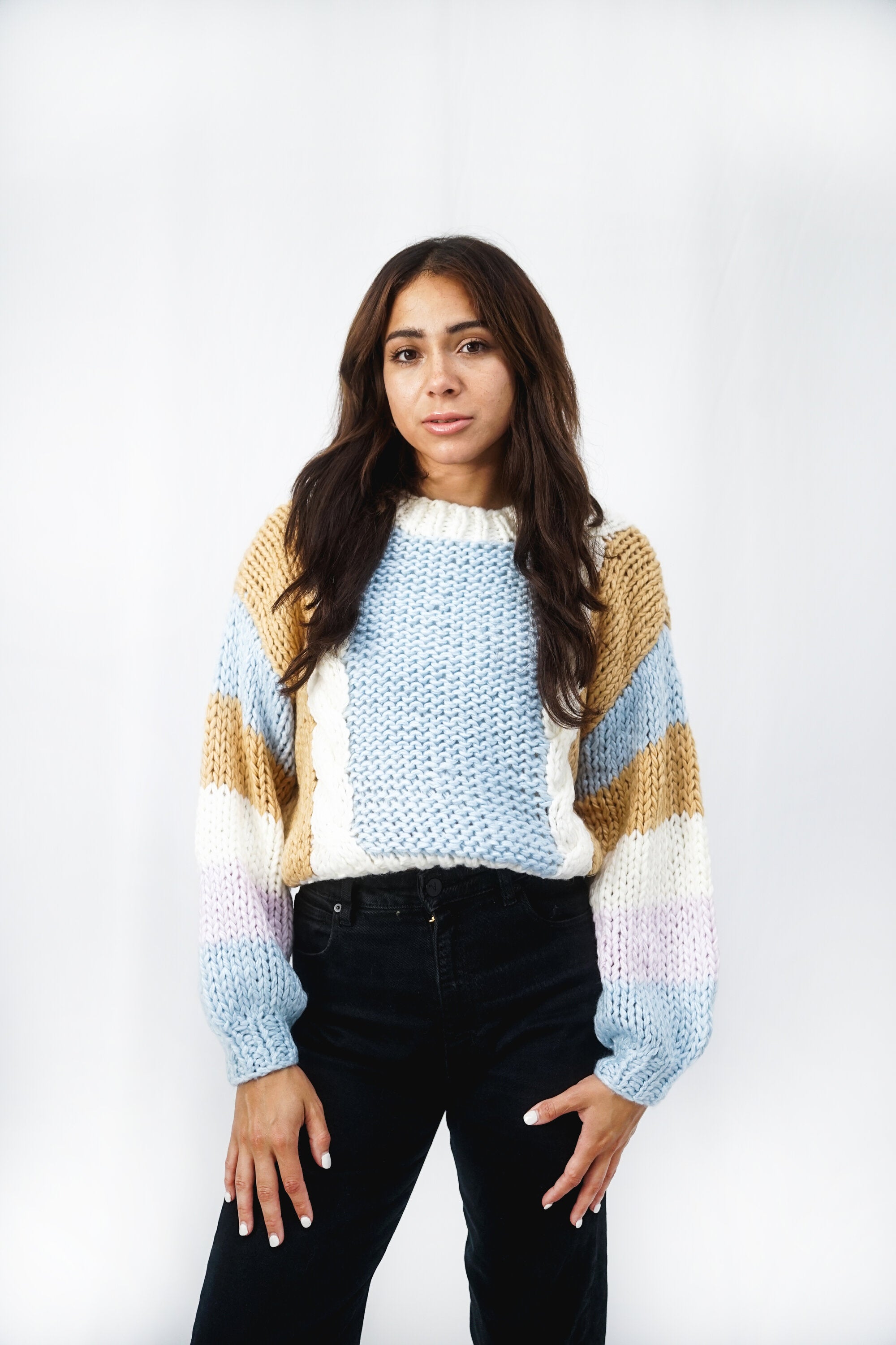 Cable Fronted Handmade Jumper | Blue-Mist CARDIGAN autumn-winter BLUE KNIT M - L S - M SALE stellino