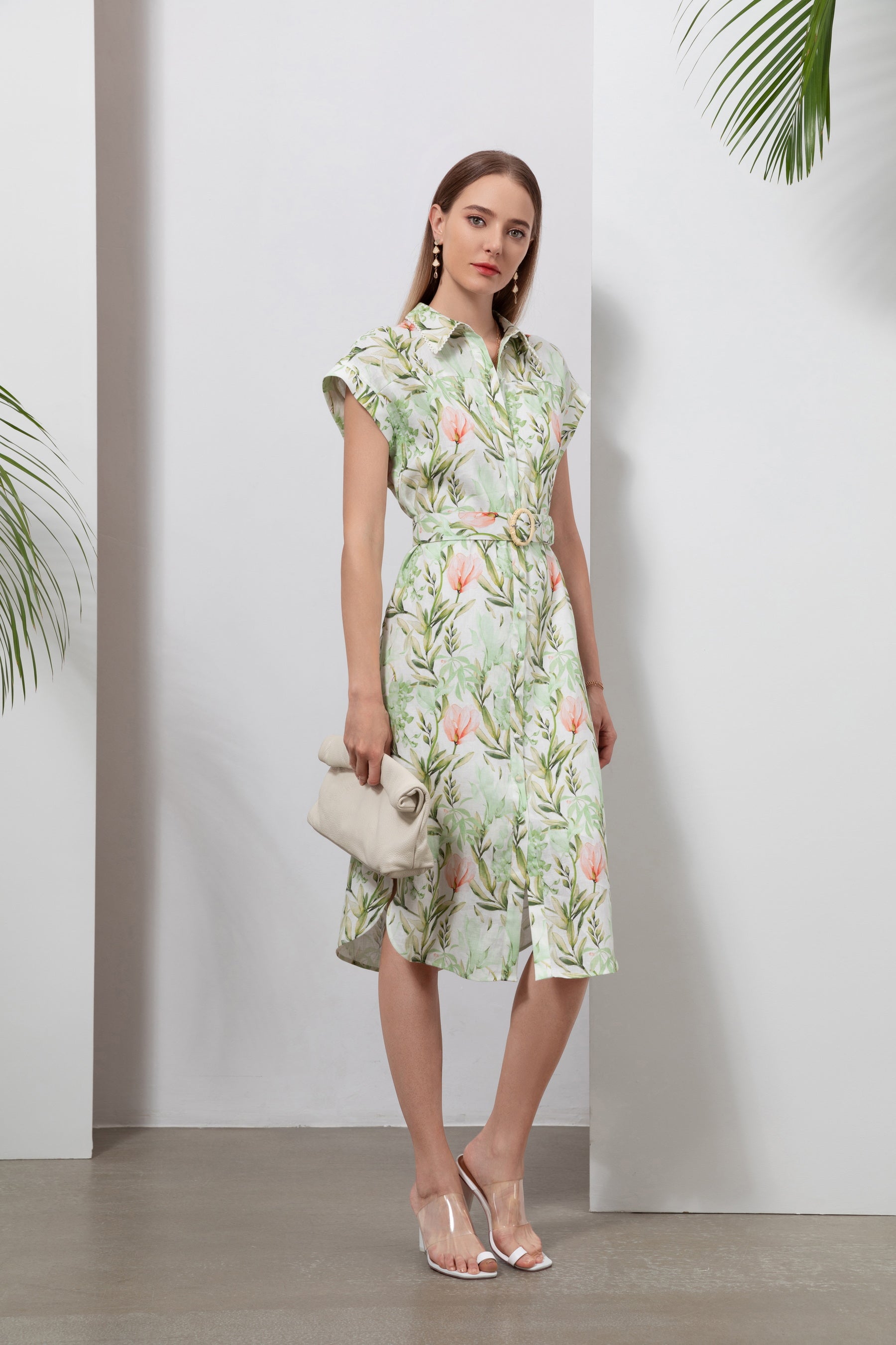 GDS Desiree Floral Linen Long Dress | Green DRESSES Catch GDS GREEN L M S SALE XL XS