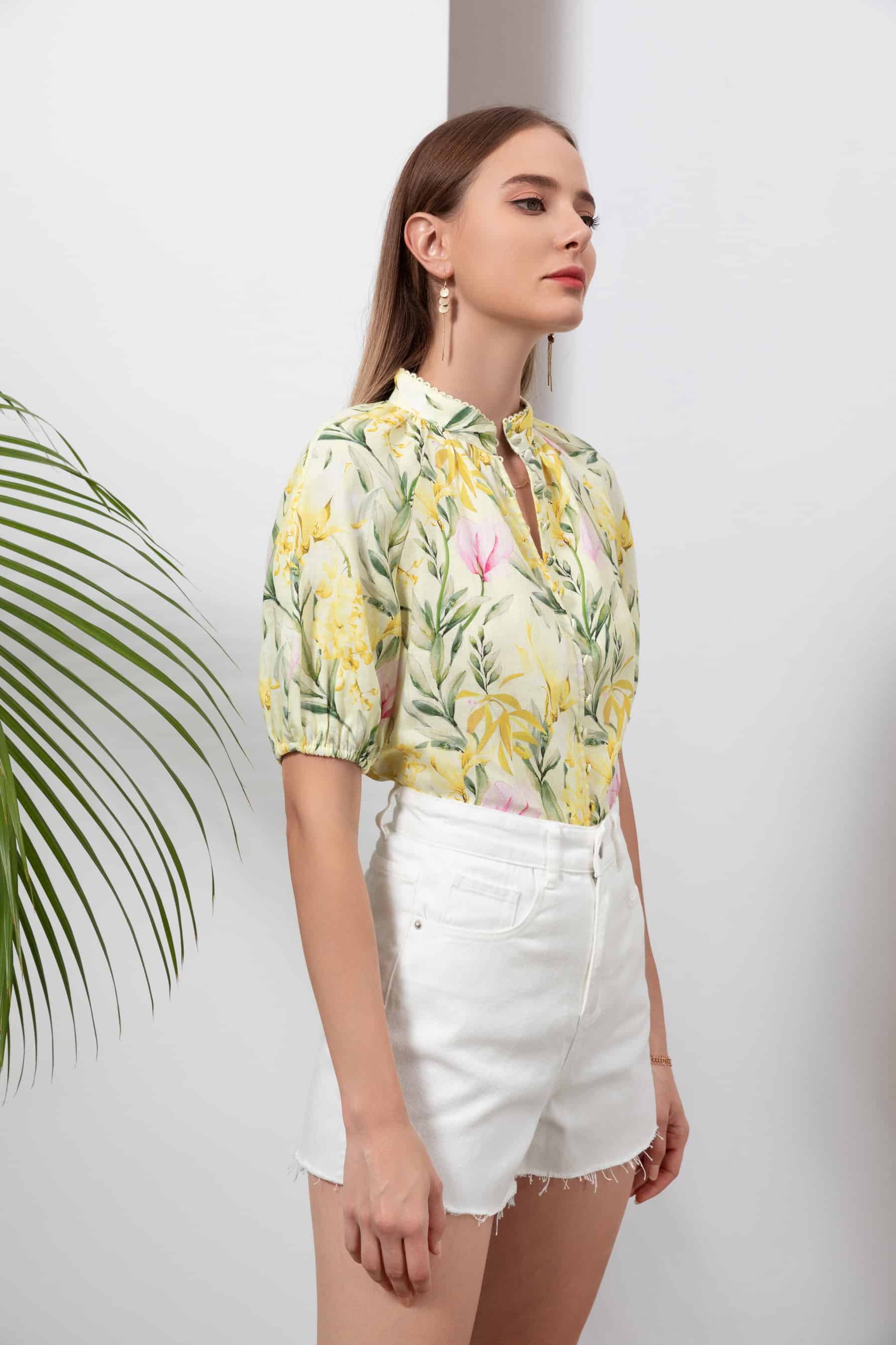 GDS Desiree Floral Linen Blouse | Yellow BLOUSES BLOUSES BRUNCH Catch GDS HOLIDAY L M S SPRING-SUMMER WORK XL XS YELLOW